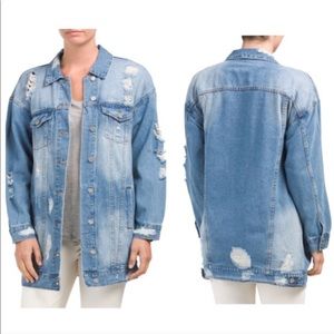 Longline Oversized Distressed Blue Jean Jacket
